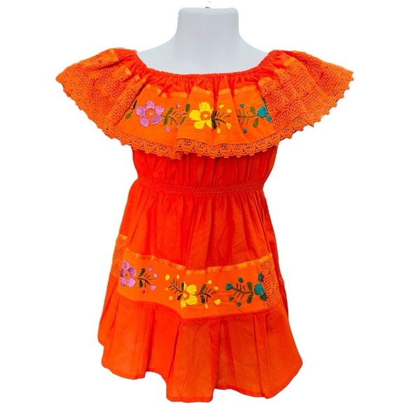 Campesina Dress for Girls Orange - Picture 1 of 1